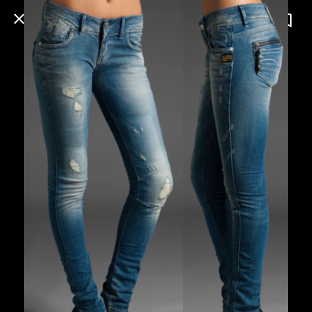 G-STAR Fender Skinny 3D Destructed Zip Jeans